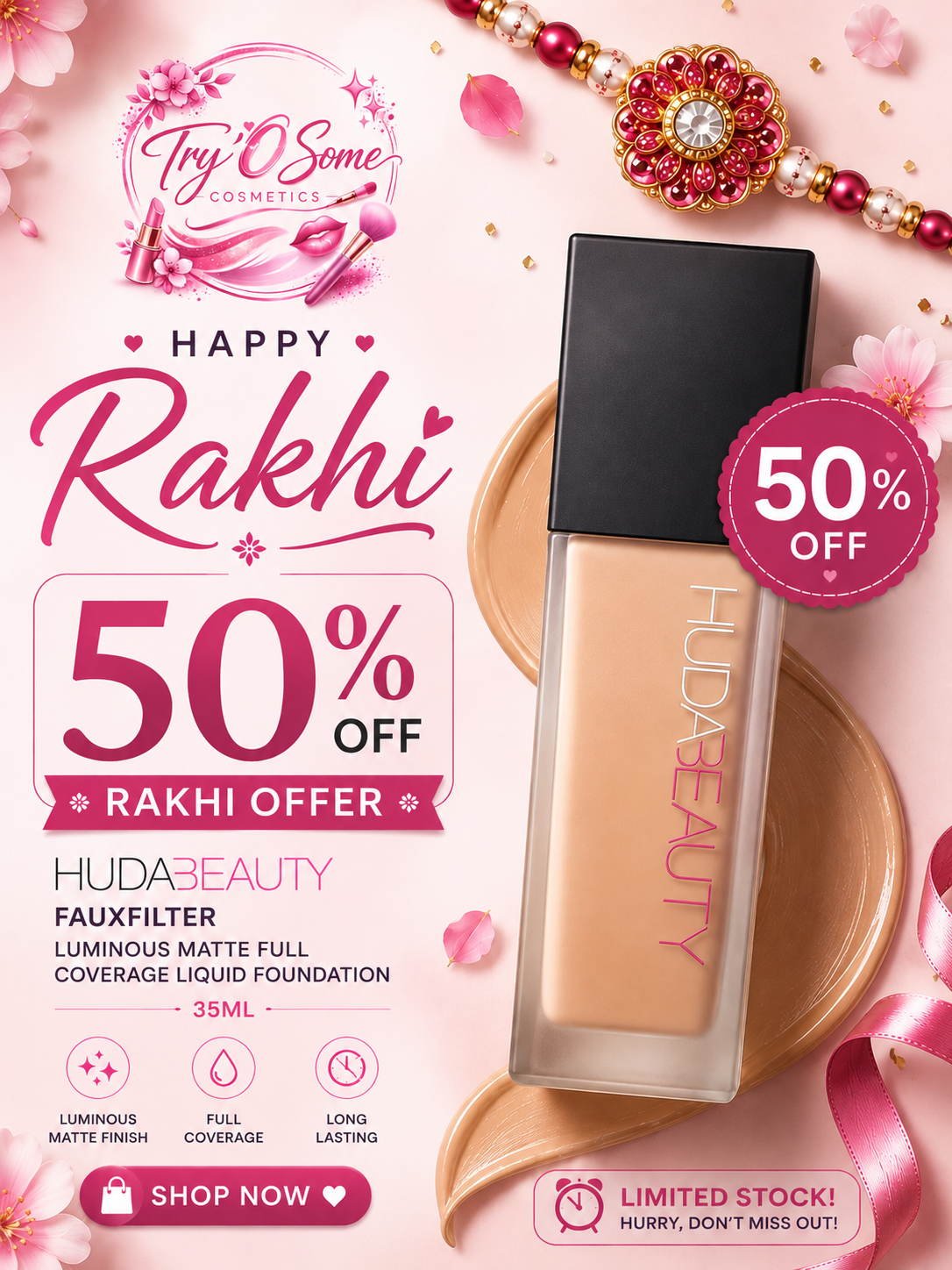 HUDA BEAUTY FAUXFILTER LUMINOUS MATTE FULL COVERAGE LIQUID FOUNDATION (35ML)